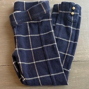 Janie and Jack Navy Blue Windowpane Plaid Knit Pants with gold button details
